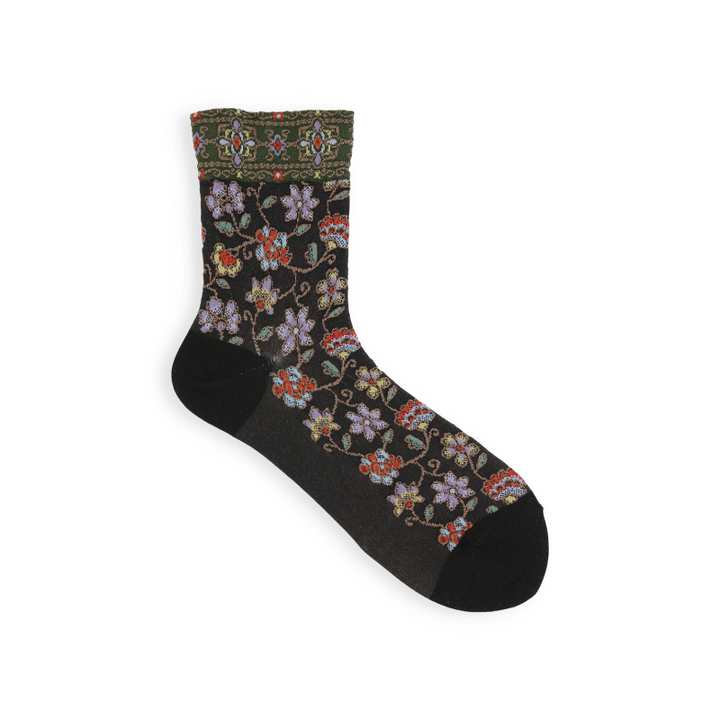 011130641 Float Oriental Flower Low Crew Socks