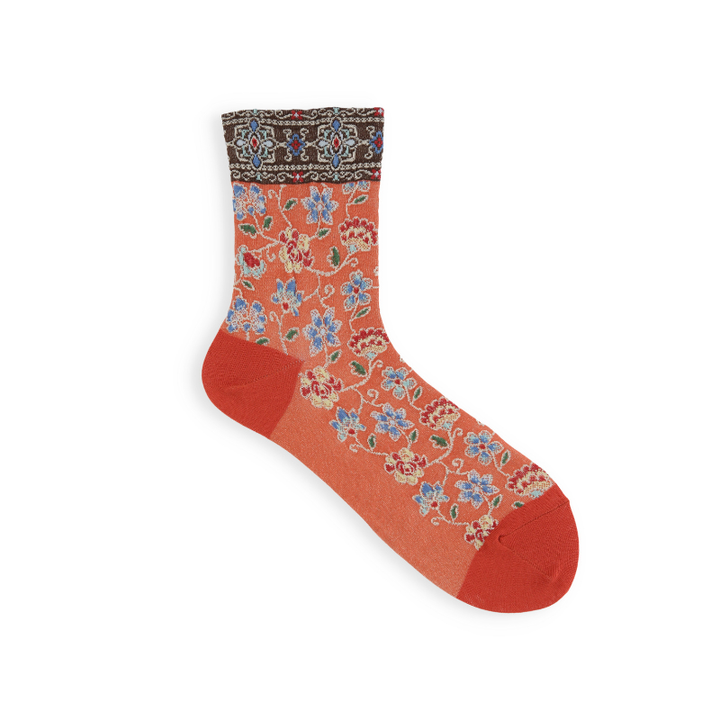 011130641 Float Oriental Flower Low Crew Socks