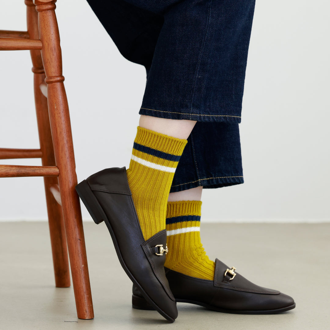 011132176 Bicolore Line Top Rib Ankle Socks