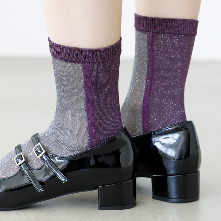 011132593 Sparkly Panel Bicolour Low Crew Socks