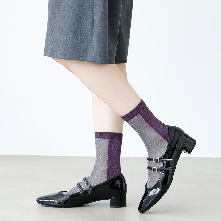 011132593 Sparkly Panel Bicolour Low Crew Socks
