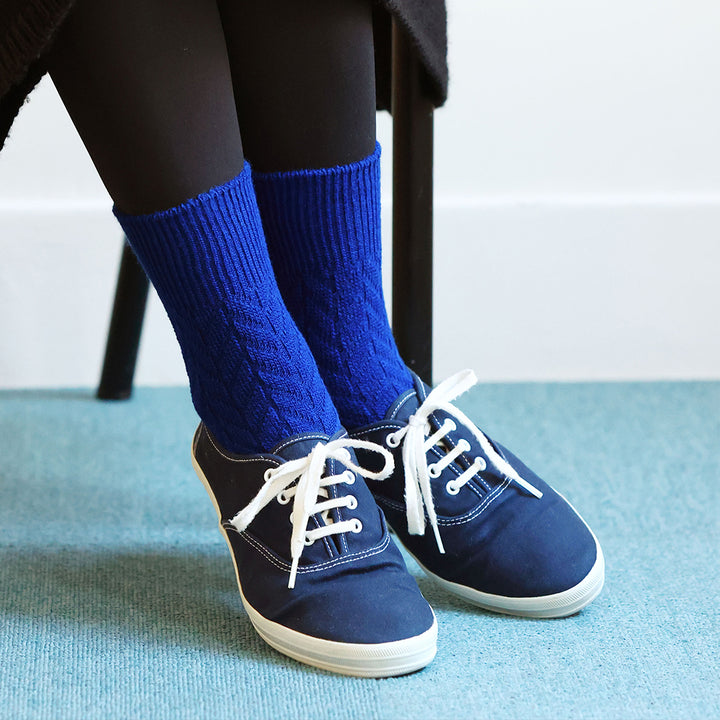 Blue Cable Knit Wool Socks