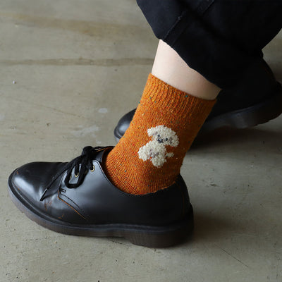 54 Dark orange Dog & Cat Print Wool Socks