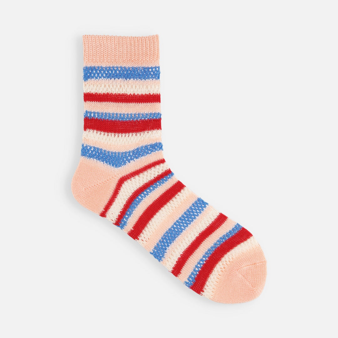 011132836 Mesh Multicoloured Stripe Low Crew Socks