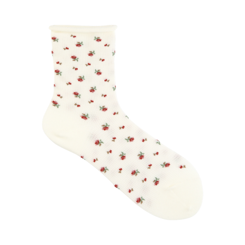 011133089 Waffle Rose Roll-Top Low Crew Socks