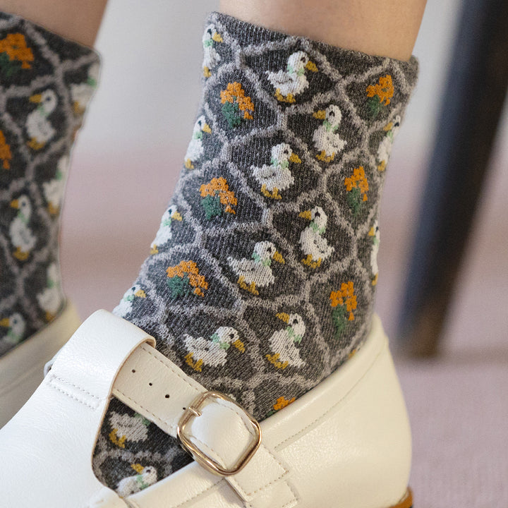 011133103 Wool Blend Duck Pattern Low Crew Socks
