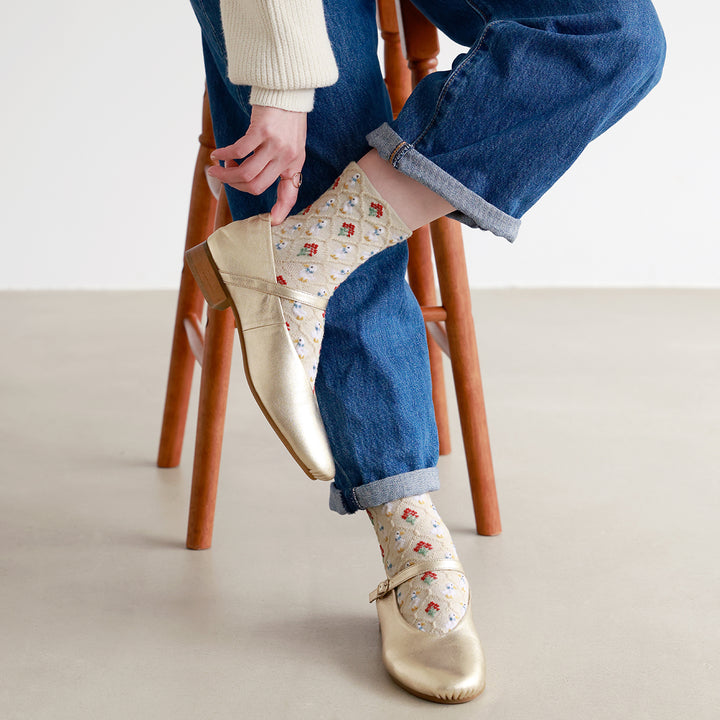 011133103 Wool Blend Duck Pattern Low Crew Socks