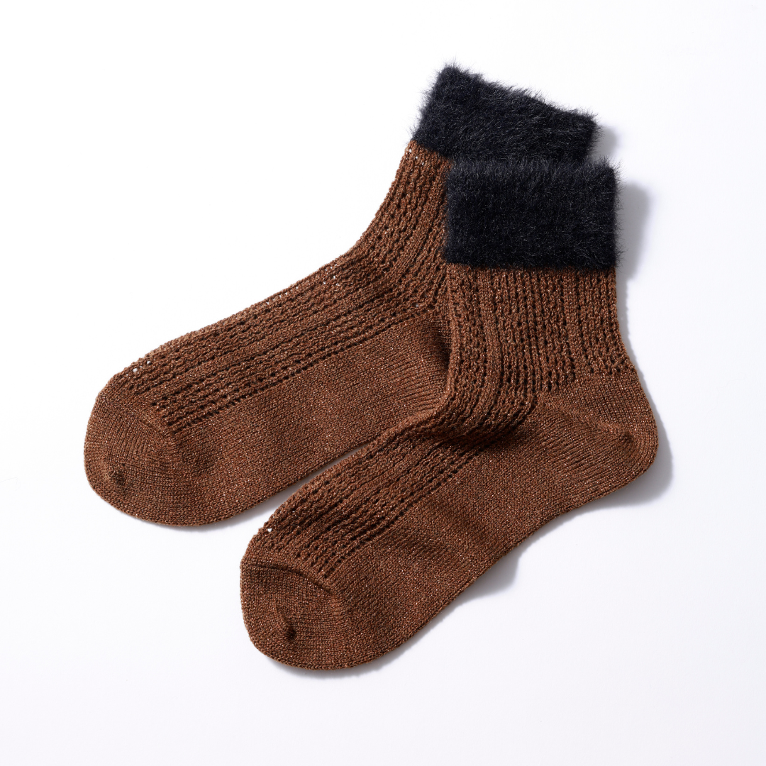 011133123 Sparkling Fuzzy Cuff Low Crew Socks