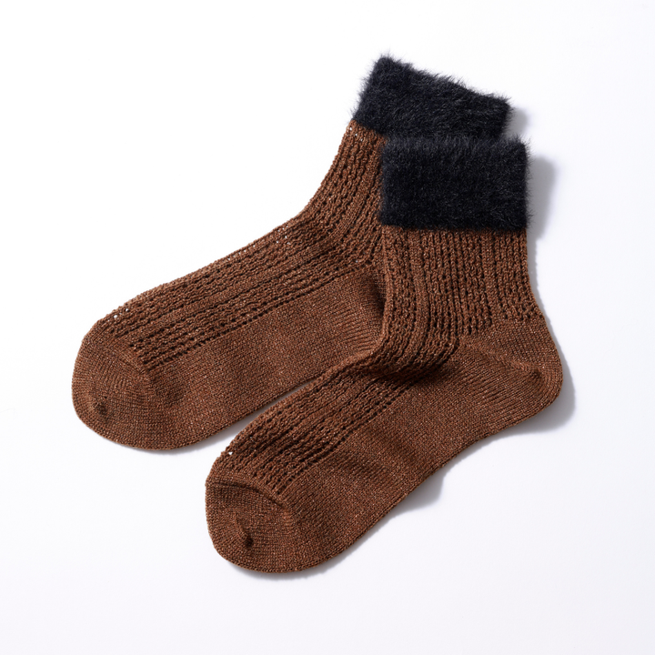 011133123 Sparkling Fuzzy Cuff Low Crew Socks
