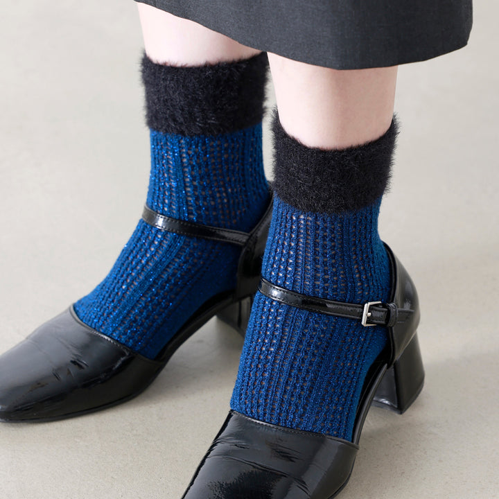 011133123 Sparkling Fuzzy Cuff Low Crew Socks