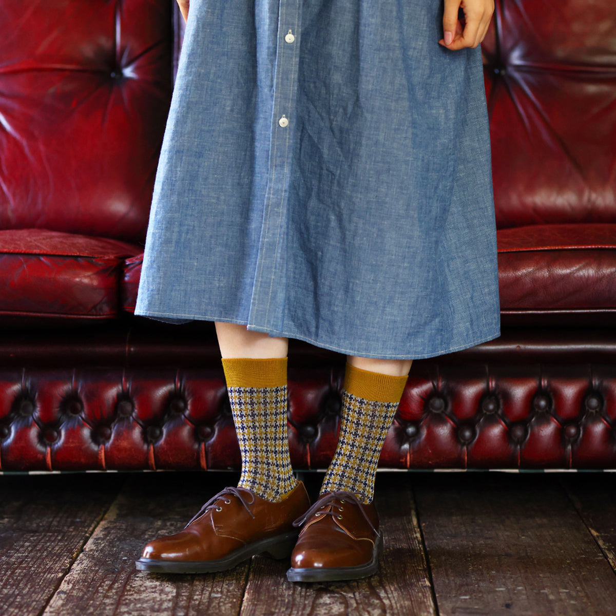 Yellow Wool Checkered Patterned Socks