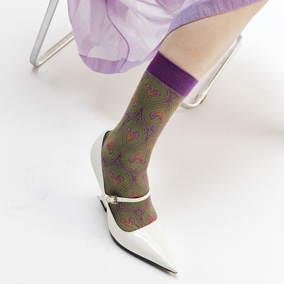 Purple Retro Heart Patterned Socks