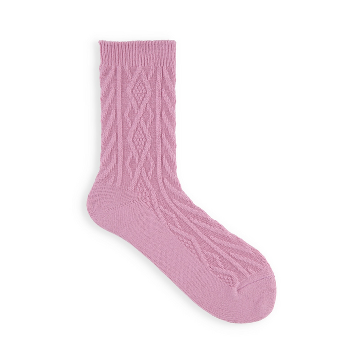 011141267 Wool Diamond Cable Crew Socks
