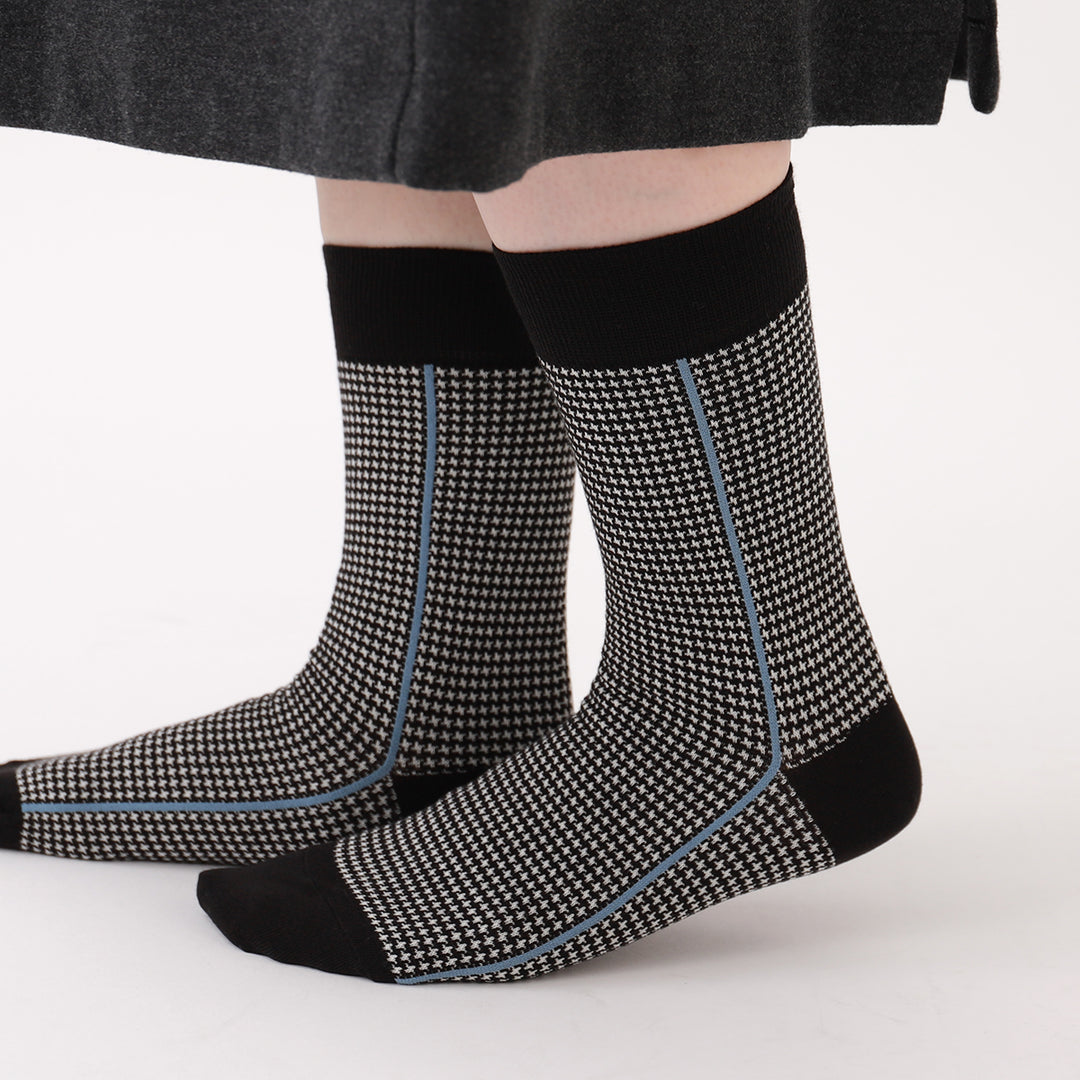 011141338 Houndstooth Side Stripe Crew Socks