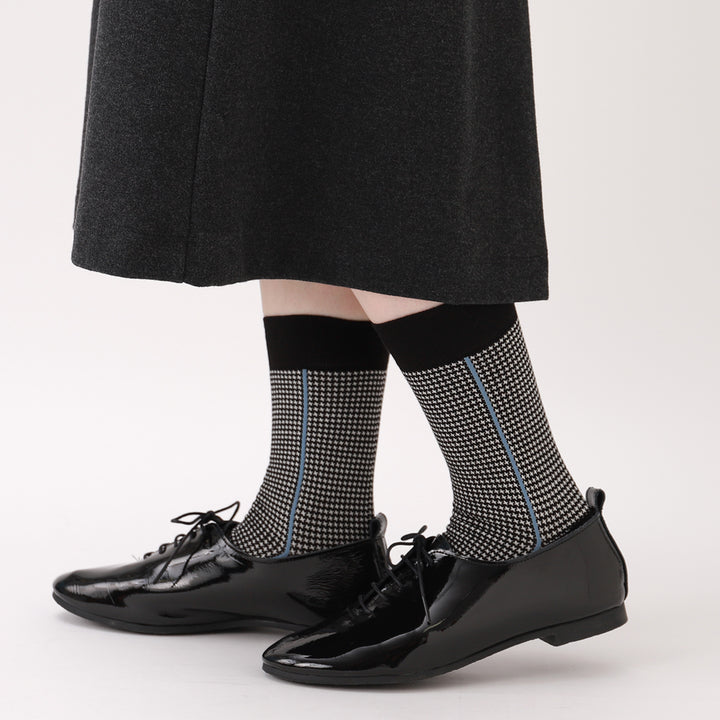 011141338 Houndstooth Side Stripe Crew Socks