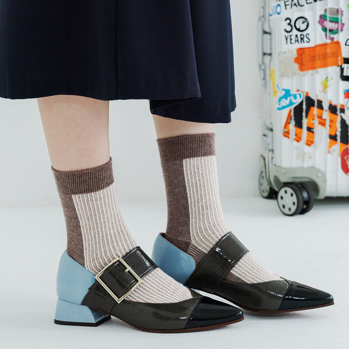 011141533 Jacquard Lamé Bicolour Rib Crew Socks