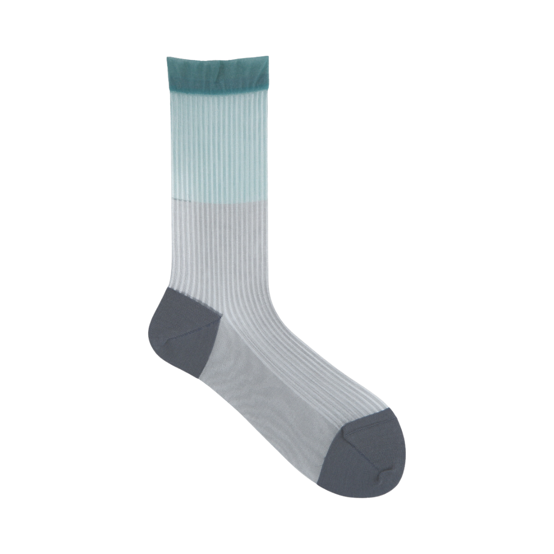 011141548 Sheer Bi-Colour Stripe Crew Socks