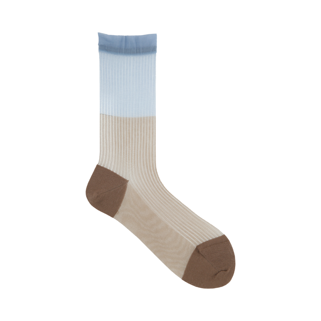 011141548 Sheer Bi-Colour Stripe Crew Socks