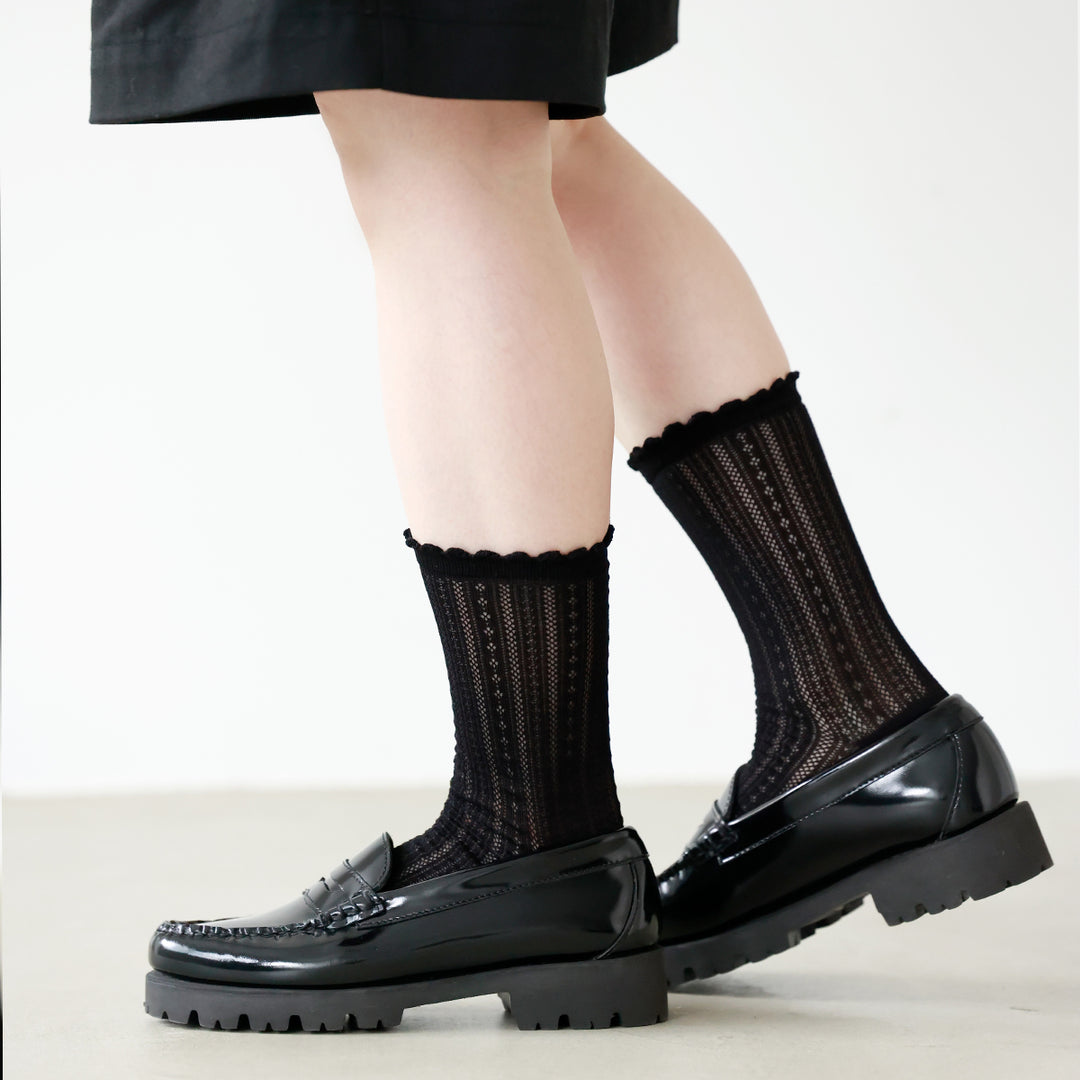 011141551 Picot Lace Pattern Crew Socks