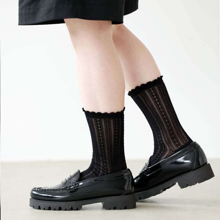 011141551 Picot Lace Pattern Crew Socks