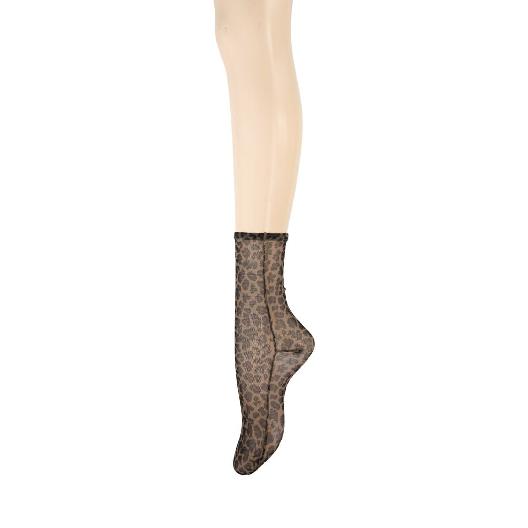 011141582 Leopard Tulle Printed Crew Socks