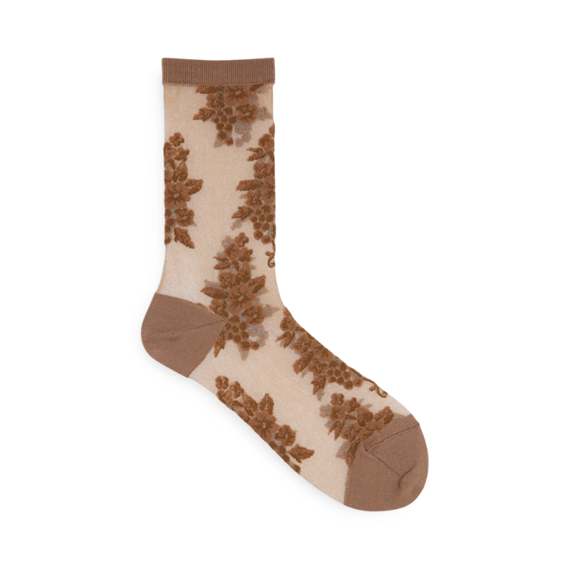 011141594 Sheer Vine Pattern Crew Socks