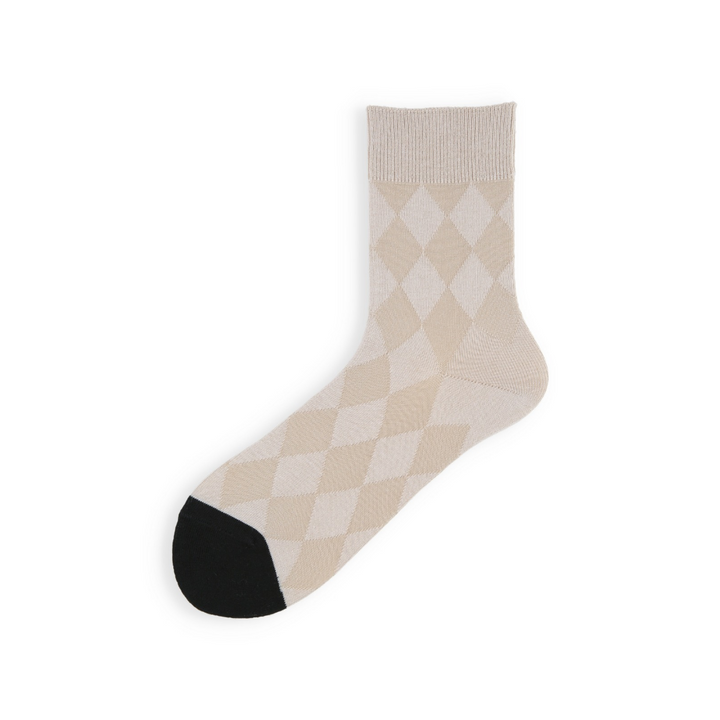 011141677 Diamond Pattern Contrast-Toe Crew Socks