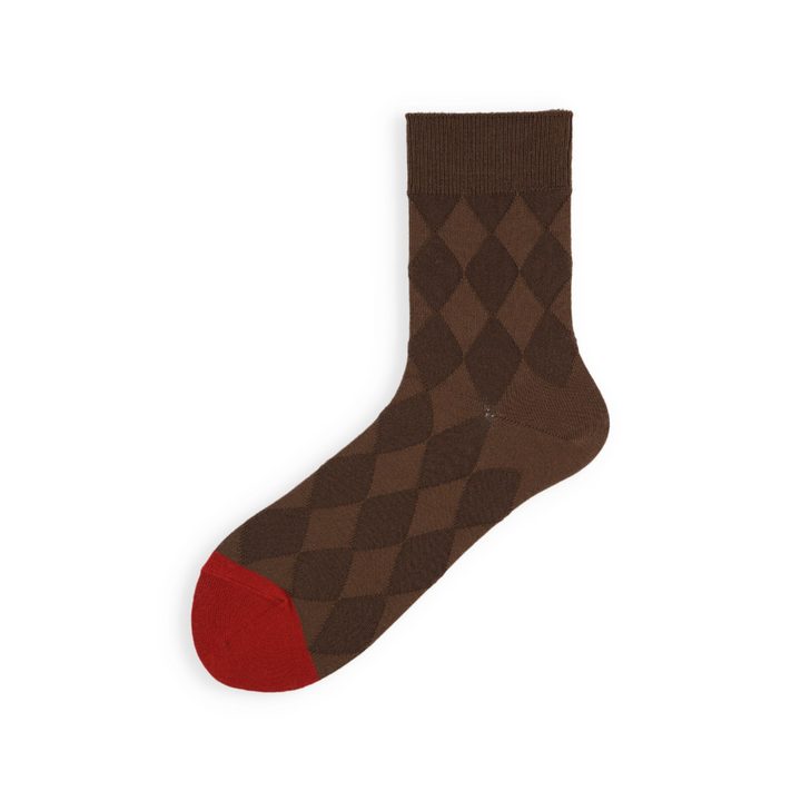 011141677 Diamond Pattern Contrast-Toe Crew Socks