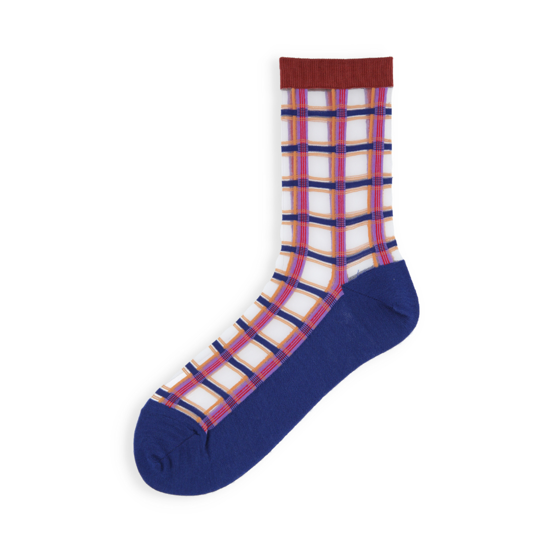 011141687 Sheer Check Warm-Sole Crew Socks