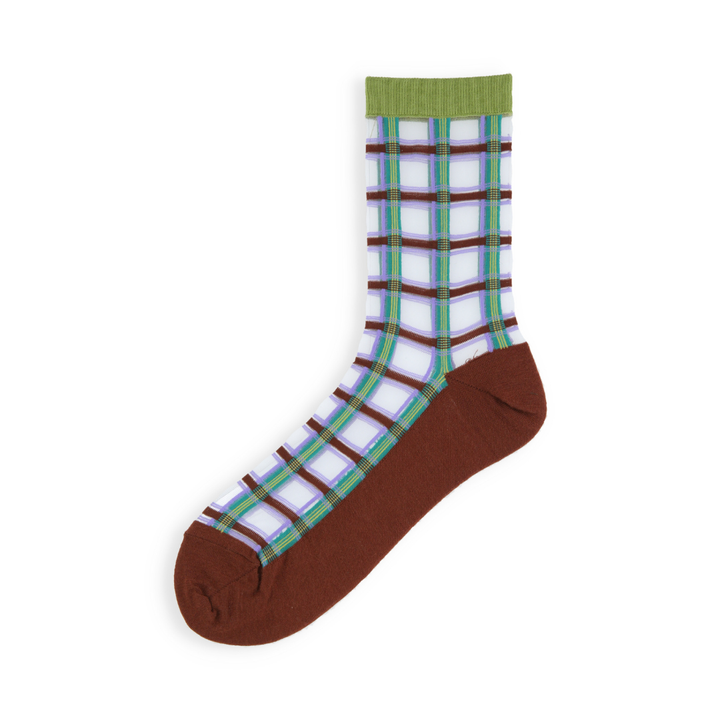 011141687 Sheer Check Warm-Sole Crew Socks