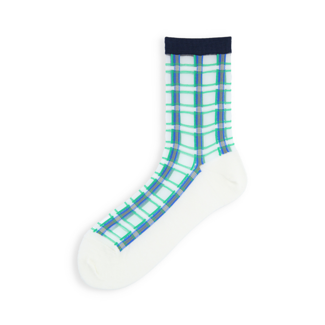 011141687 Sheer Check Warm-Sole Crew Socks