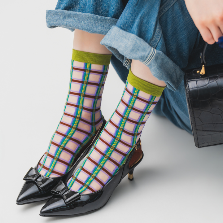 011141687 Sheer Check Warm-Sole Crew Socks