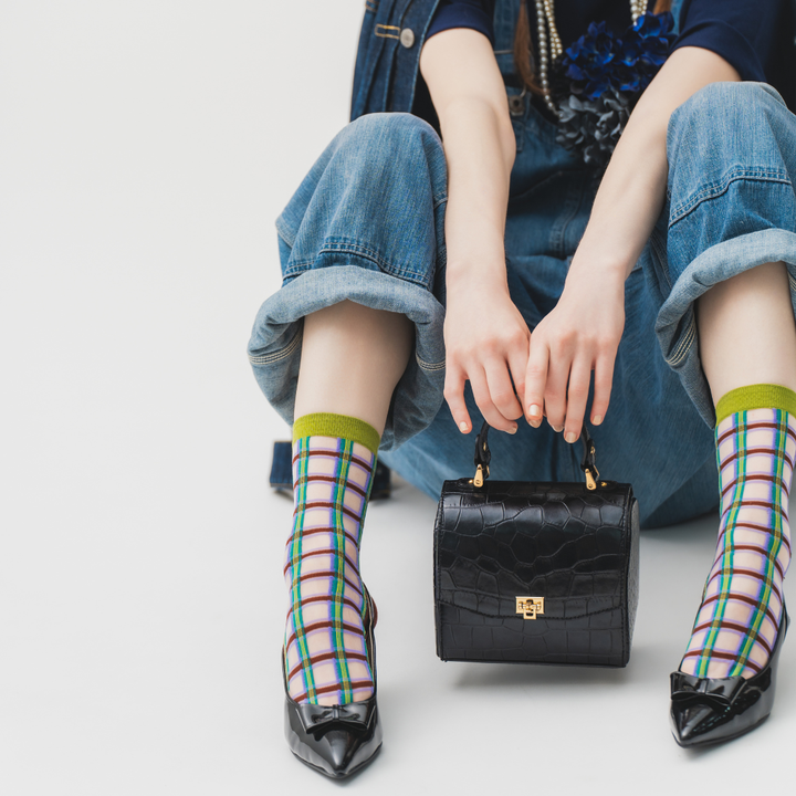 011141687 Sheer Check Warm-Sole Crew Socks