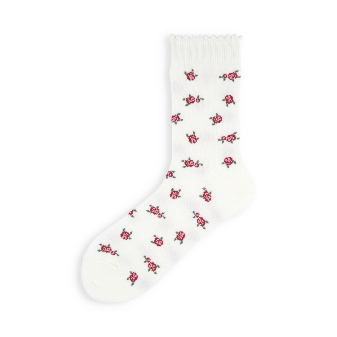 011141726 Wool Blend Floral Picot Crew Socks