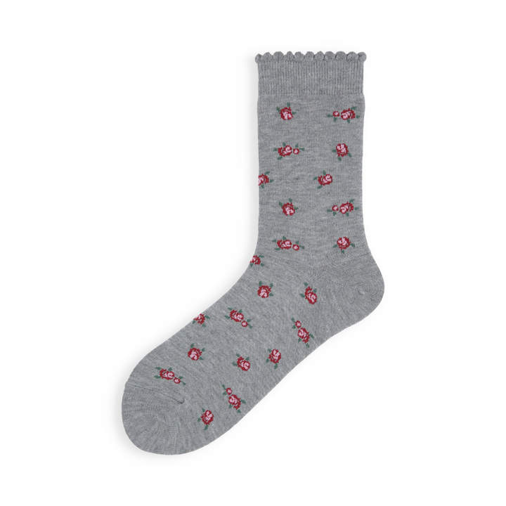 011141726 Wool Blend Floral Picot Crew Socks