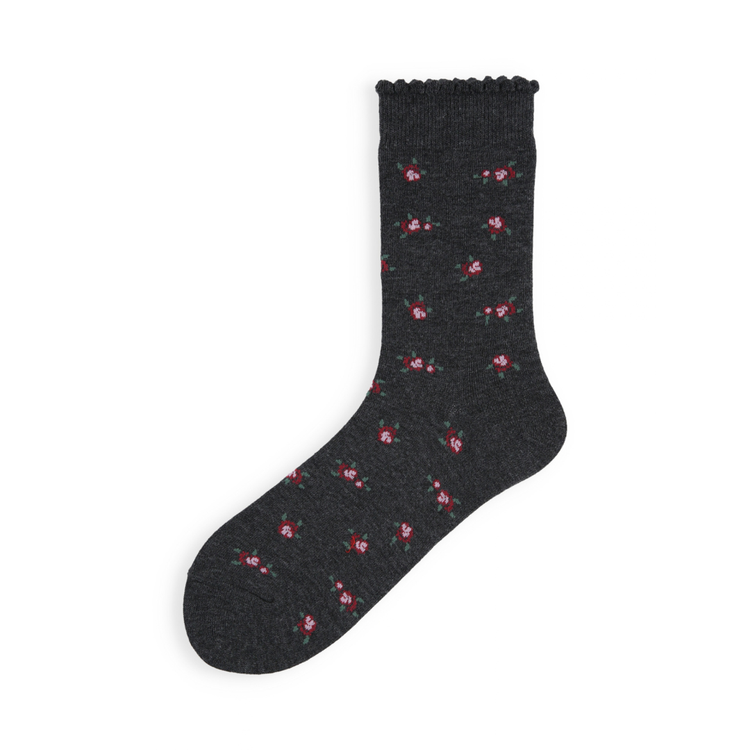 011141726 Wool Blend Floral Picot Crew Socks
