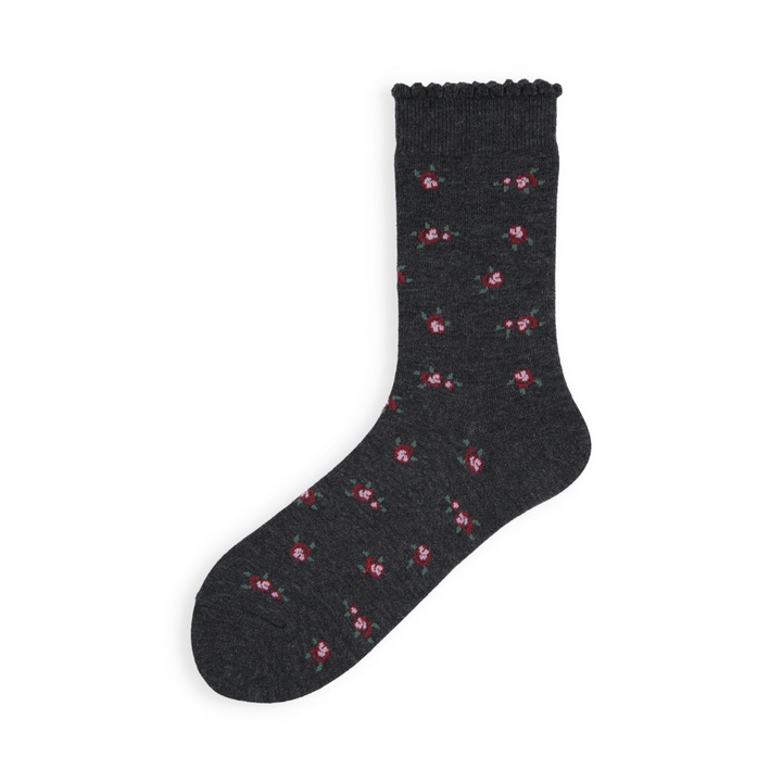 011141726 Wool Blend Floral Picot Crew Socks