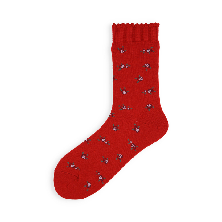 011141726 Wool Blend Floral Picot Crew Socks