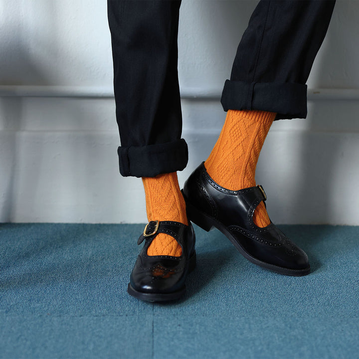 Wool Cable Knitted Socks Orange