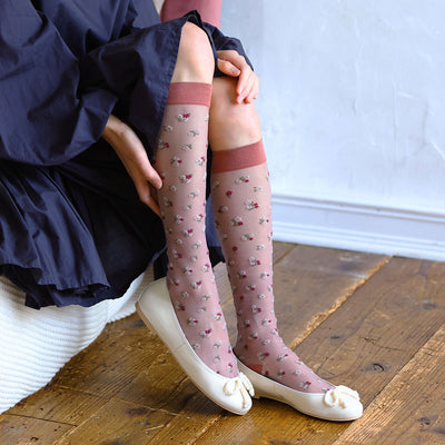 Pink Sheer Floral Knee High Socks