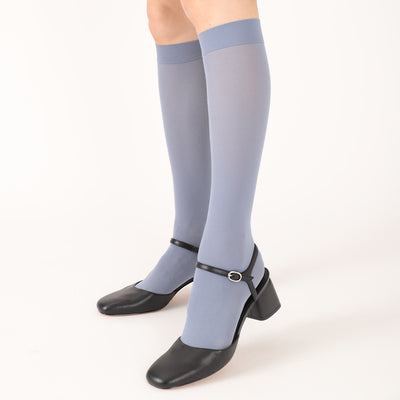 81 Dull blue Plain Knee High Pop Socks