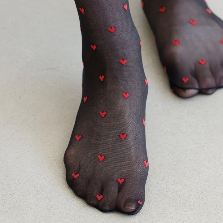011770083 Heart Contrast Knee High Pop Socks 20D