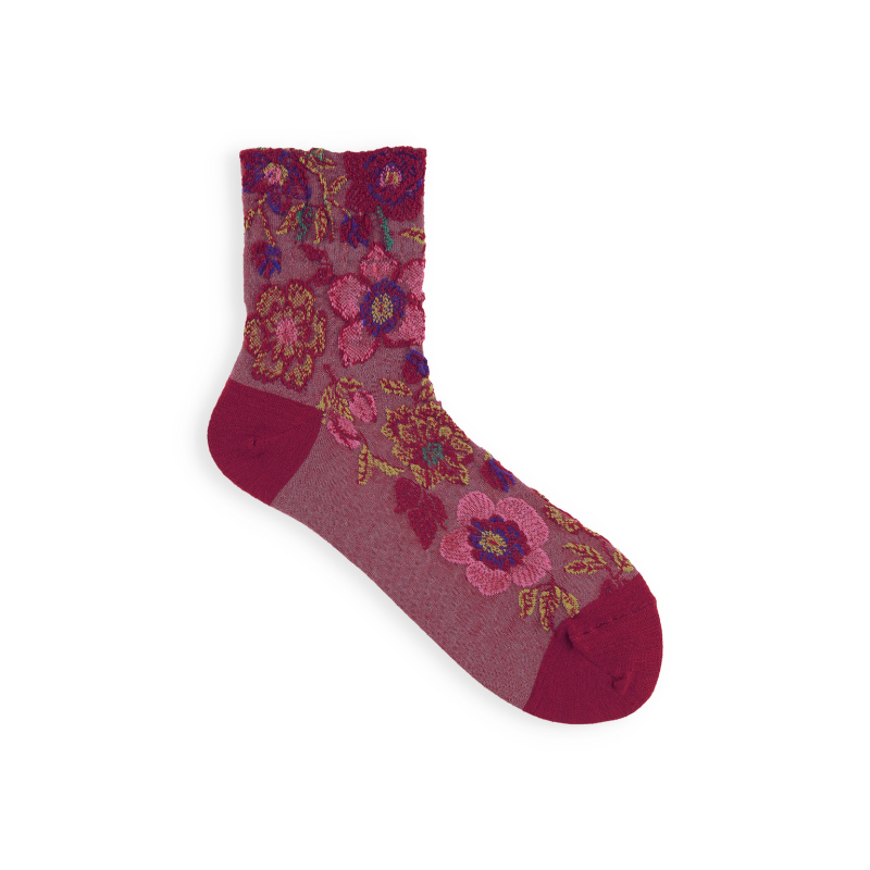 021130268 Wool Blend Christmas Rose Low Crew Socks