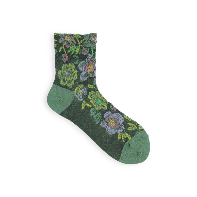 021130268 Wool Blend Christmas Rose Low Crew Socks