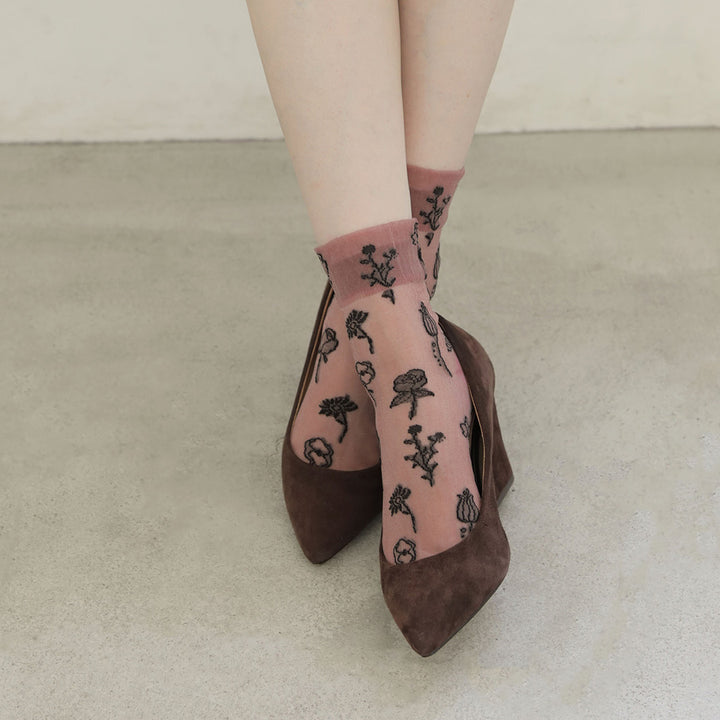 021131659 Sheer Soft Top Flower Low Crew Socks