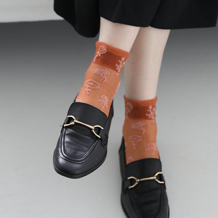 021131659 Sheer Soft Top Flower Low Crew Socks