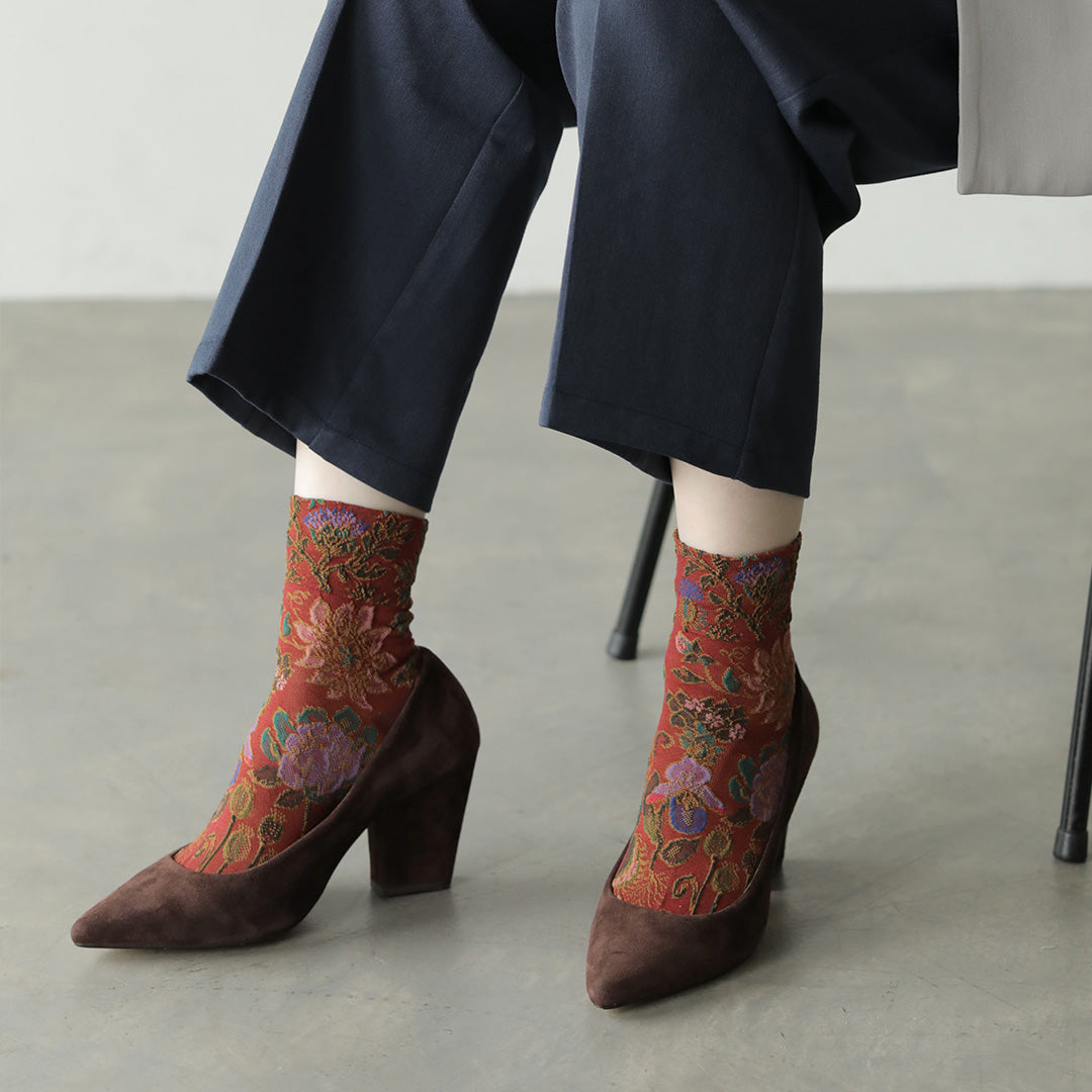 Orange Flower Embroidered Pattern Socks