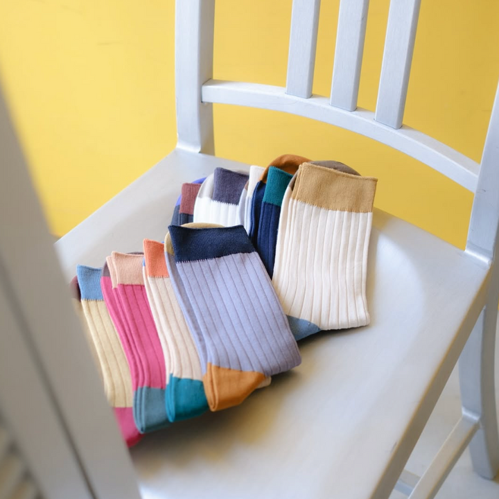 021132276 Coloured Top 8x2 Ribbed Low Crew Socks