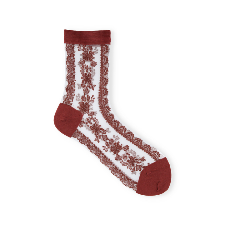 021132284 Sheer Lace Pattern Low Crew Socks