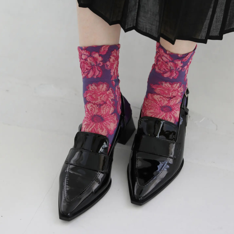 021132287 Float Flowers Low Crew Socks